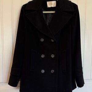Fleurette Women's Black Double-Breasted Wool Pea Coat